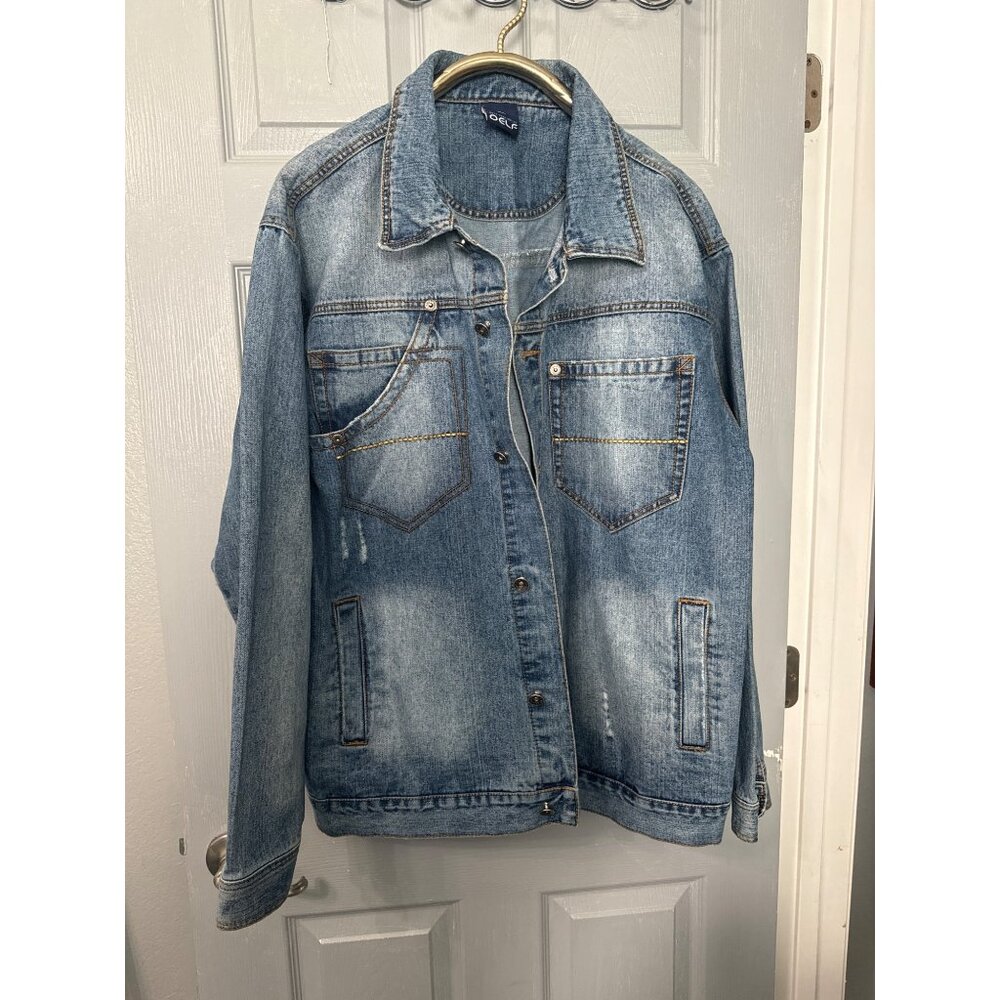 Mens XL‎ Delf Jean Jacket Distressed Denim 100% Cotton Button-Front